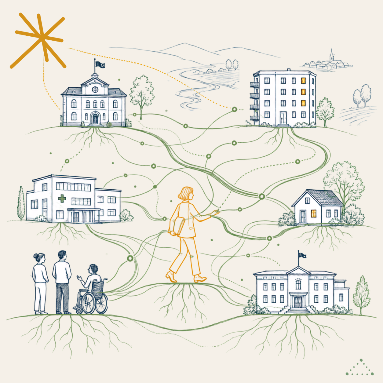Illustration pour le maillage territorial, clé de la méthode de Marie Gouttenoire — Consultante indépendante en ingénierie de l'habitat inclusif et participatif. Conseil stratégique, AMO projet et appui ressource auprès de collectivités, bailleurs sociaux et opérateurs privés. Intervention en Auvergne-Rhône-Alpes et au niveau national pour faire émerger, structurer et sécuriser des projets d'habitat inclusif co-construits avec les habitants.