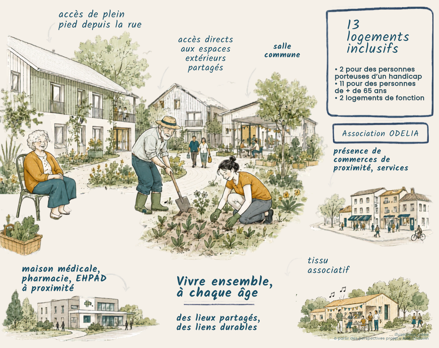 Illustration du projet de Sillingy, habitat inclusif en auvergne rhone alpes, projet accompagnés par Marie Gouttenoire — Consultante indépendante en ingénierie de l'habitat inclusif et participatif. Conseil stratégique, AMO projet et appui ressource auprès de collectivités, bailleurs sociaux et opérateurs privés. Intervention en Auvergne-Rhône-Alpes et au niveau national pour faire émerger, structurer et sécuriser des projets d'habitat inclusif co-construits avec les habitants.